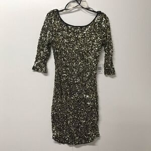 Jodi Kristopher Gold Black Sequined Dress size S